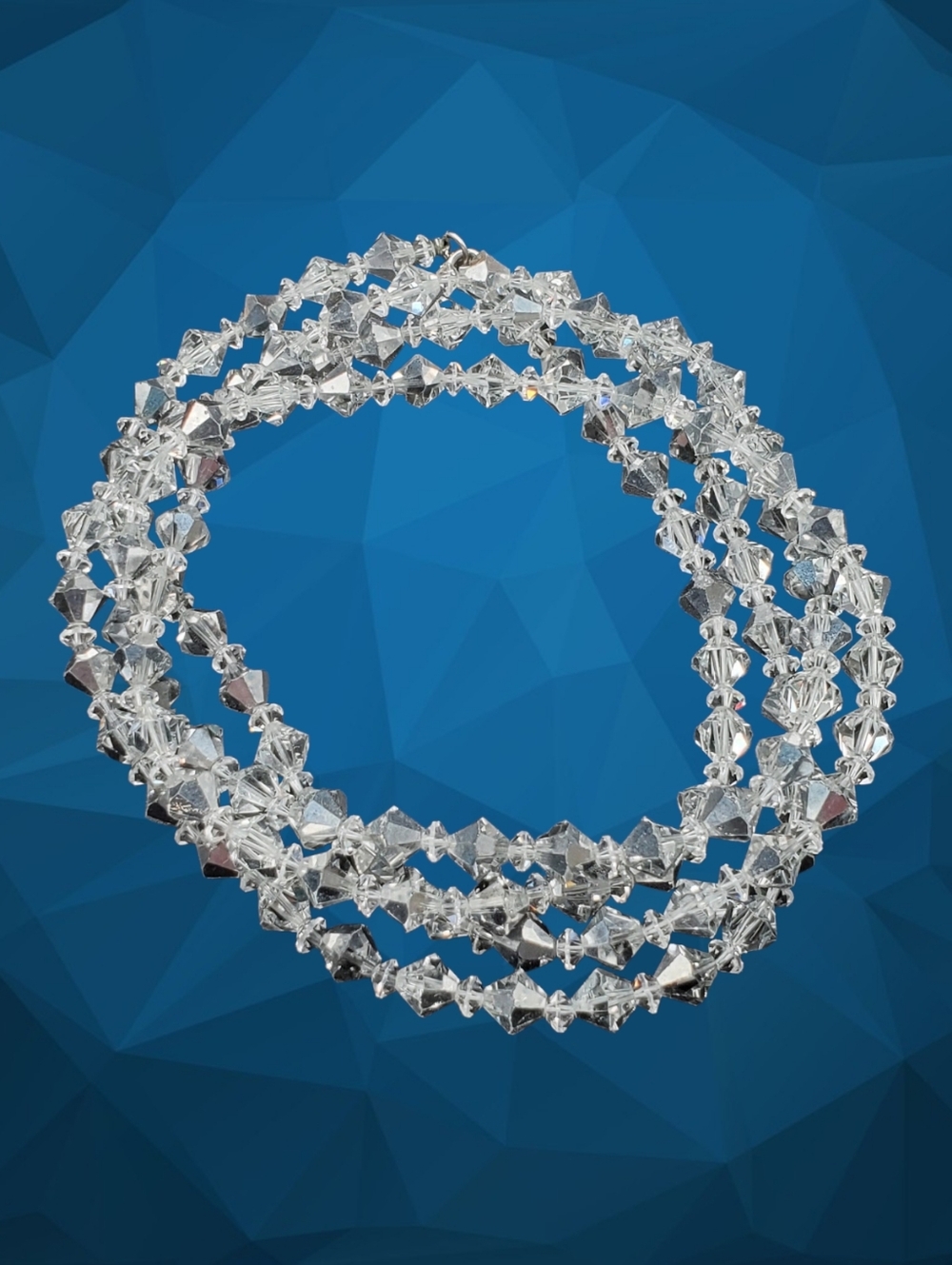 Vintage 47" Faceted Clear Glass Rope Necklace-Silver Mercury Shimmer